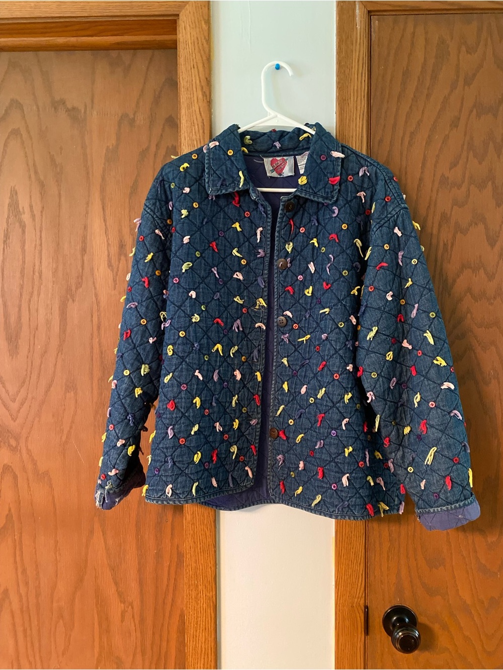KEREN hart Navy Quilted Jacket with Multicolor Embroidered Bows